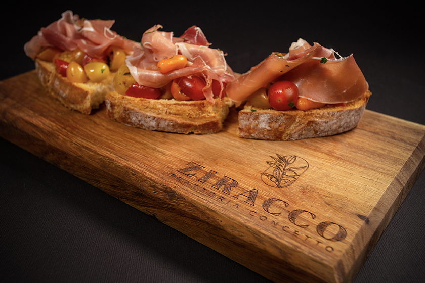 ziracco, bruschetta, prosciutto, antipasti, cocina, italiana, italia, méxico